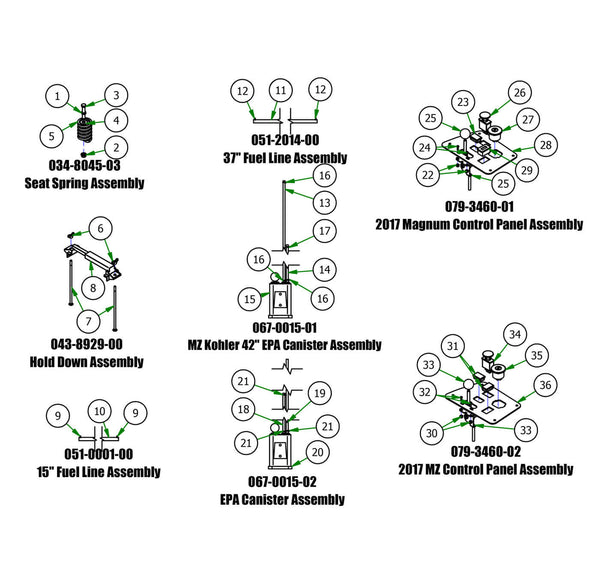 Tanks & Electronics - Seat Spring, Hold down, Fuel Line, EPA Canister, Control Panel