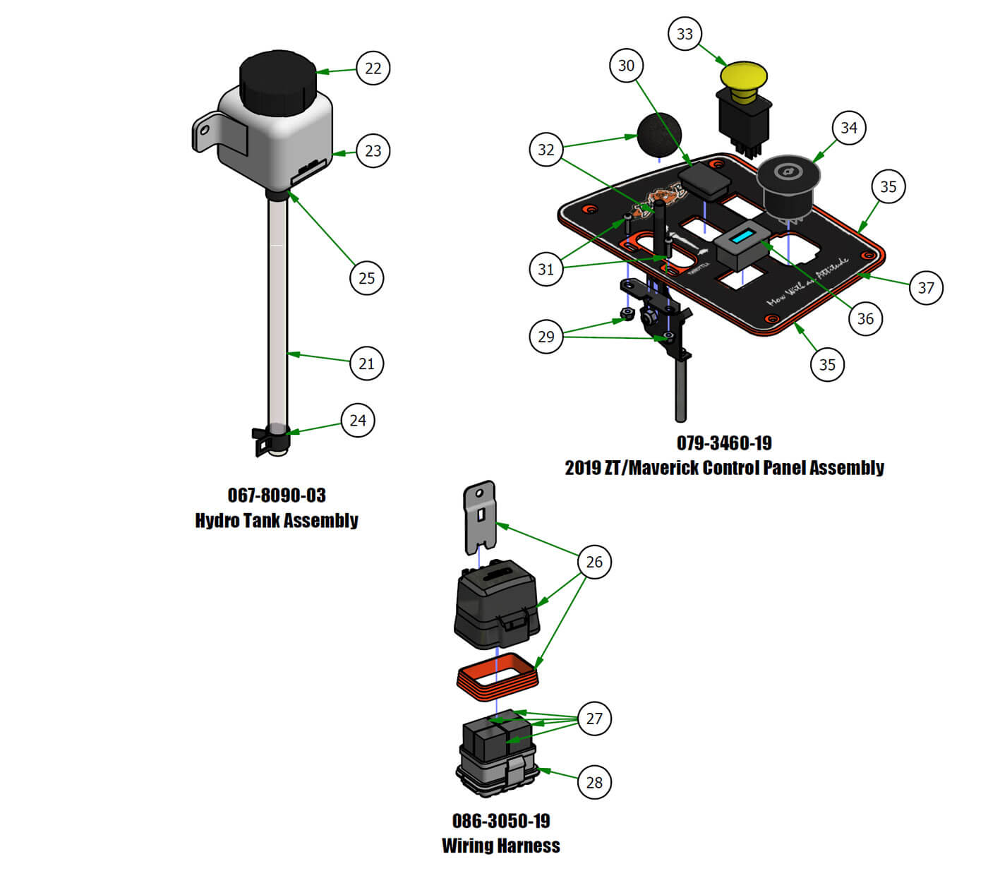 Hydro Tank, Control Panel, Wiring Harness