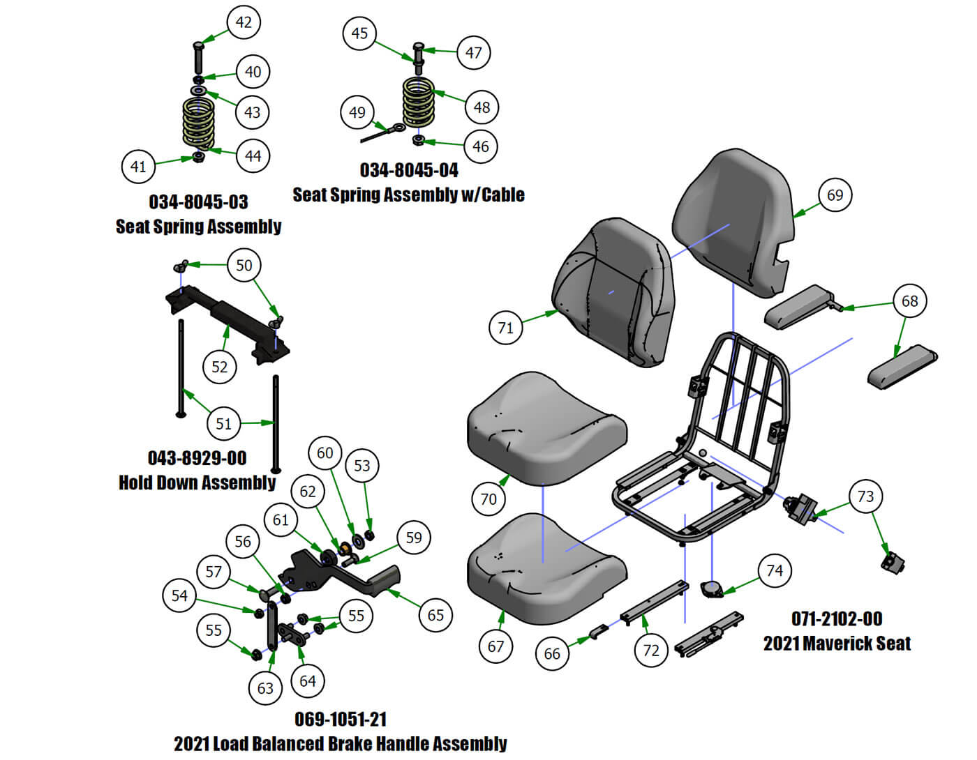 Seat, Seat Spring, Hold Down, Brake Handle