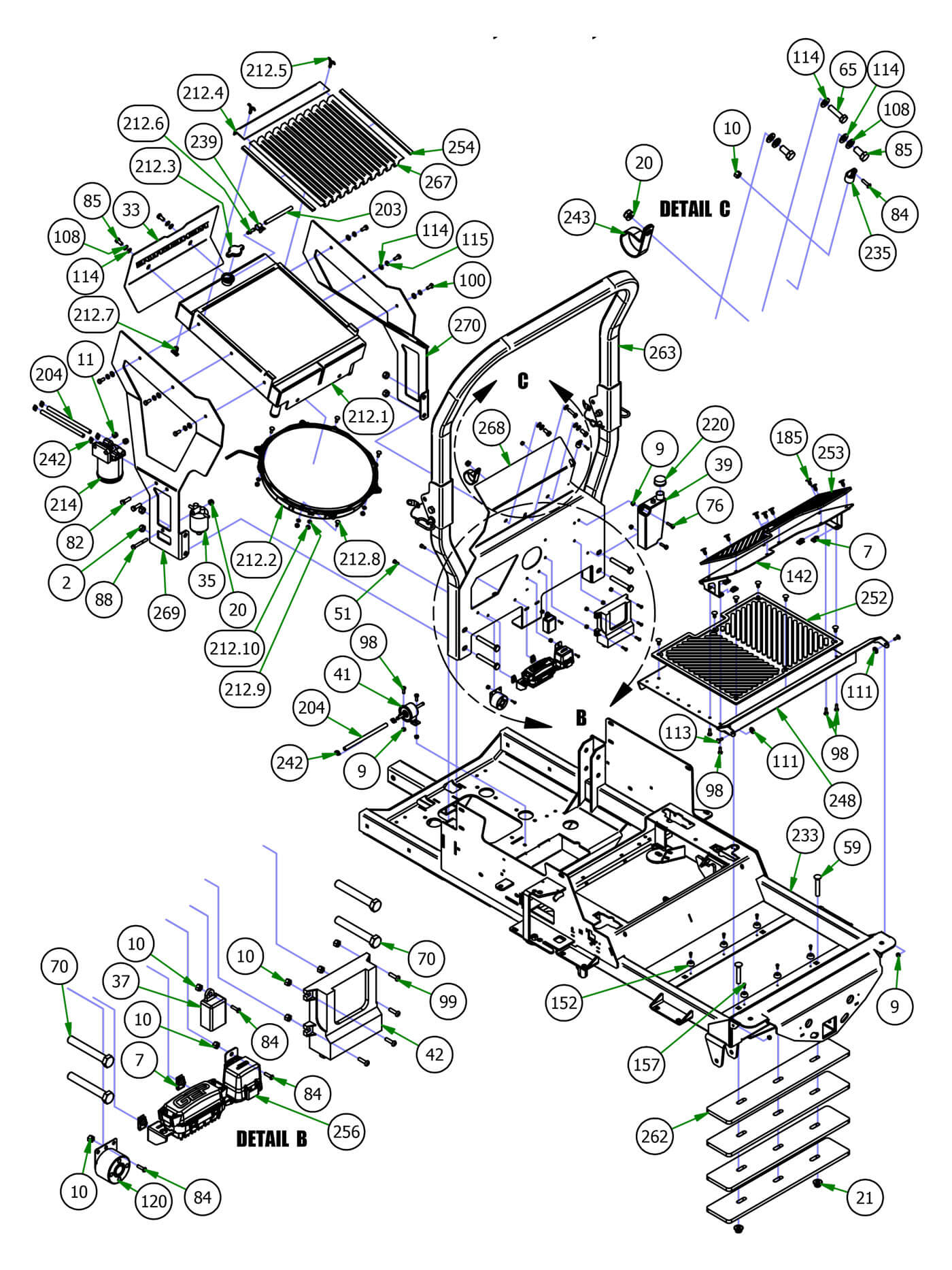 Floorboard, ROPS, & Radiator
