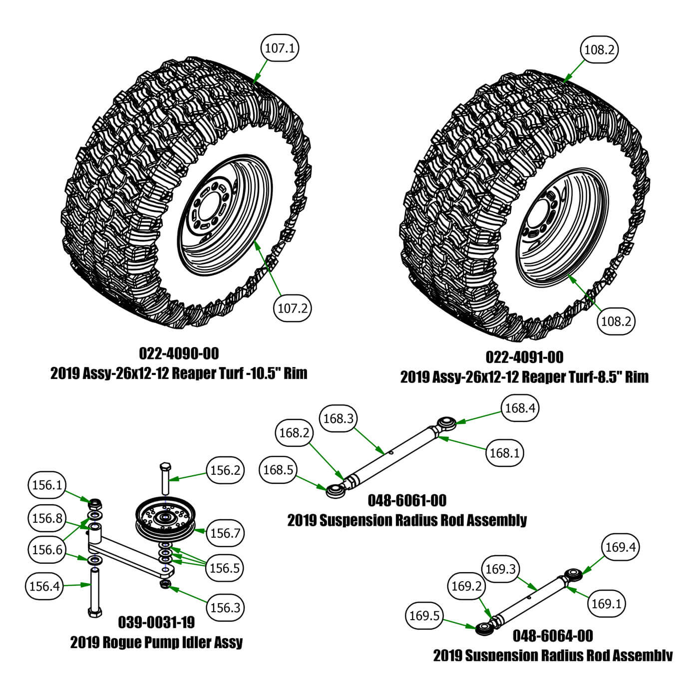 Tires, Pump Idler, Suspension Rod