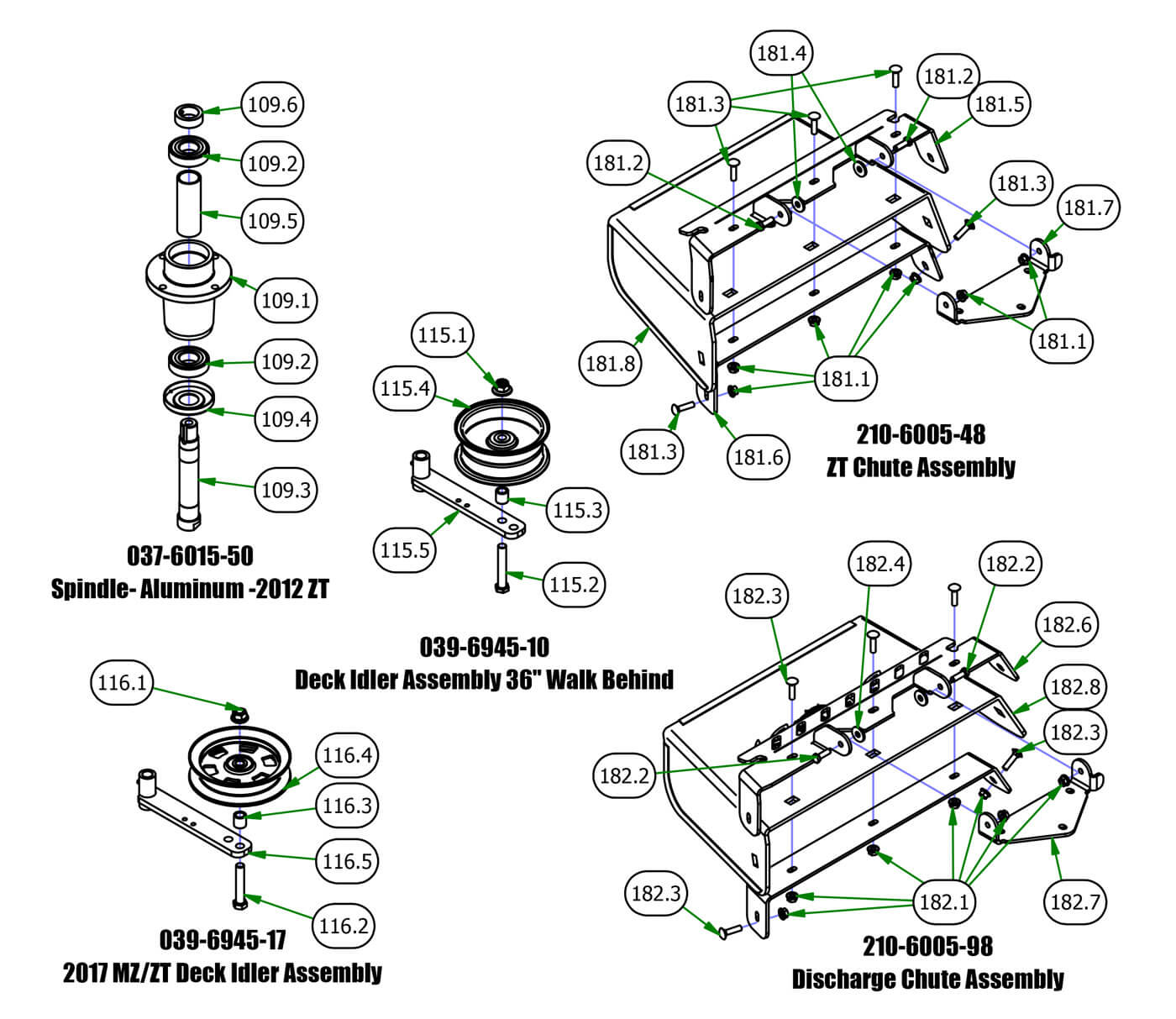 Deck Idler, Spindle, Chute
