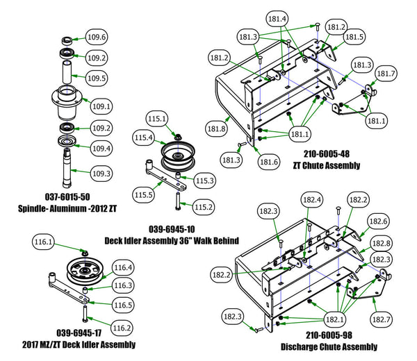Deck Idler, Spindle, Chute