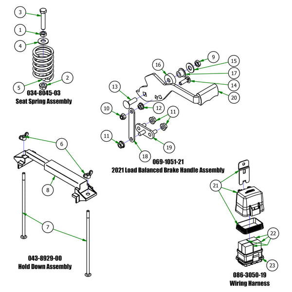 Seat Spring, Brake Handle, Hold Down, Wiring Harness