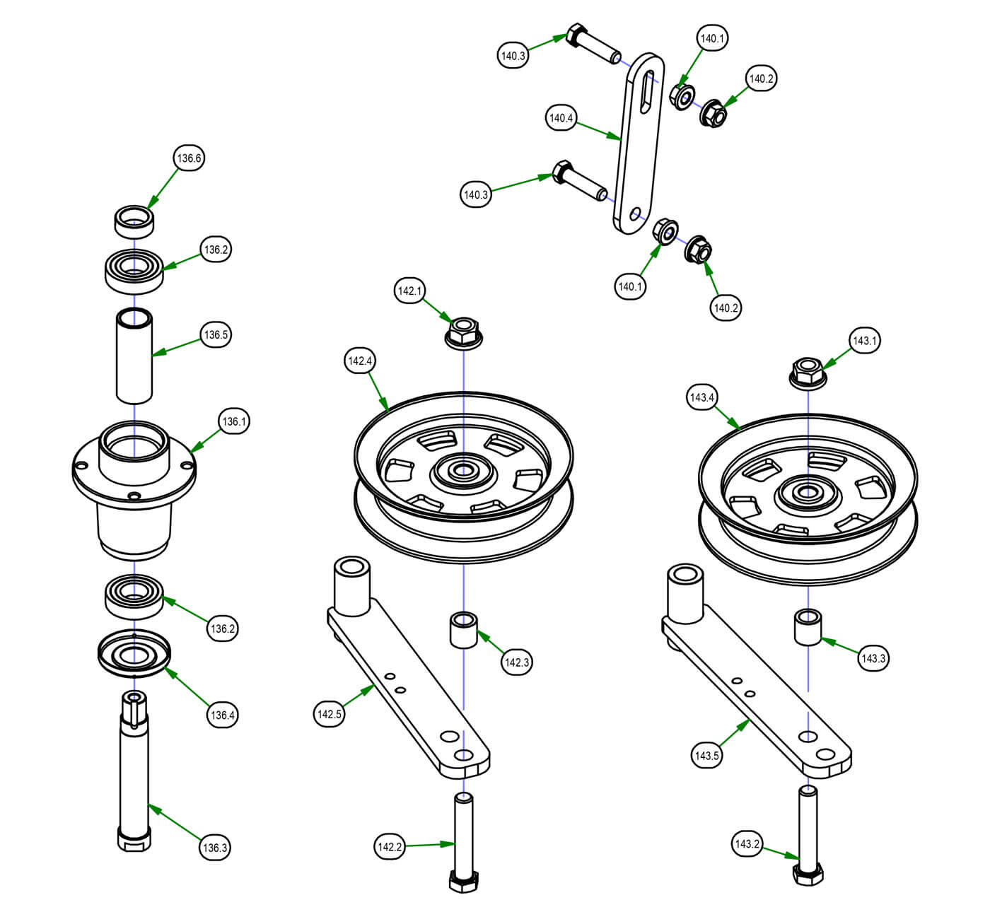 Spindle, Deck Idler, Deck Hanger