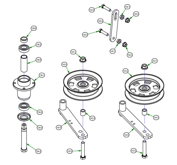 Spindle, Deck Idler, Deck Hanger