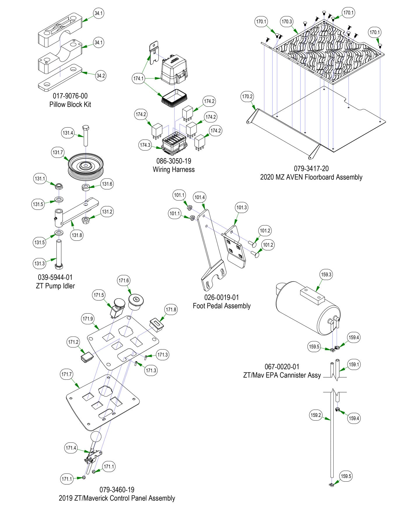 Pillow Block, Wiring Harness, EPA Cannister etc.