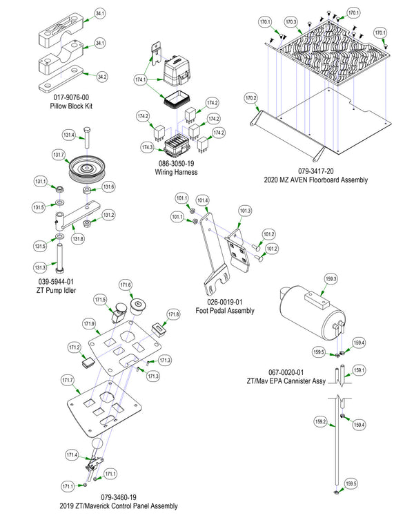 Pillow Block, Wiring Harness, EPA Cannister etc.