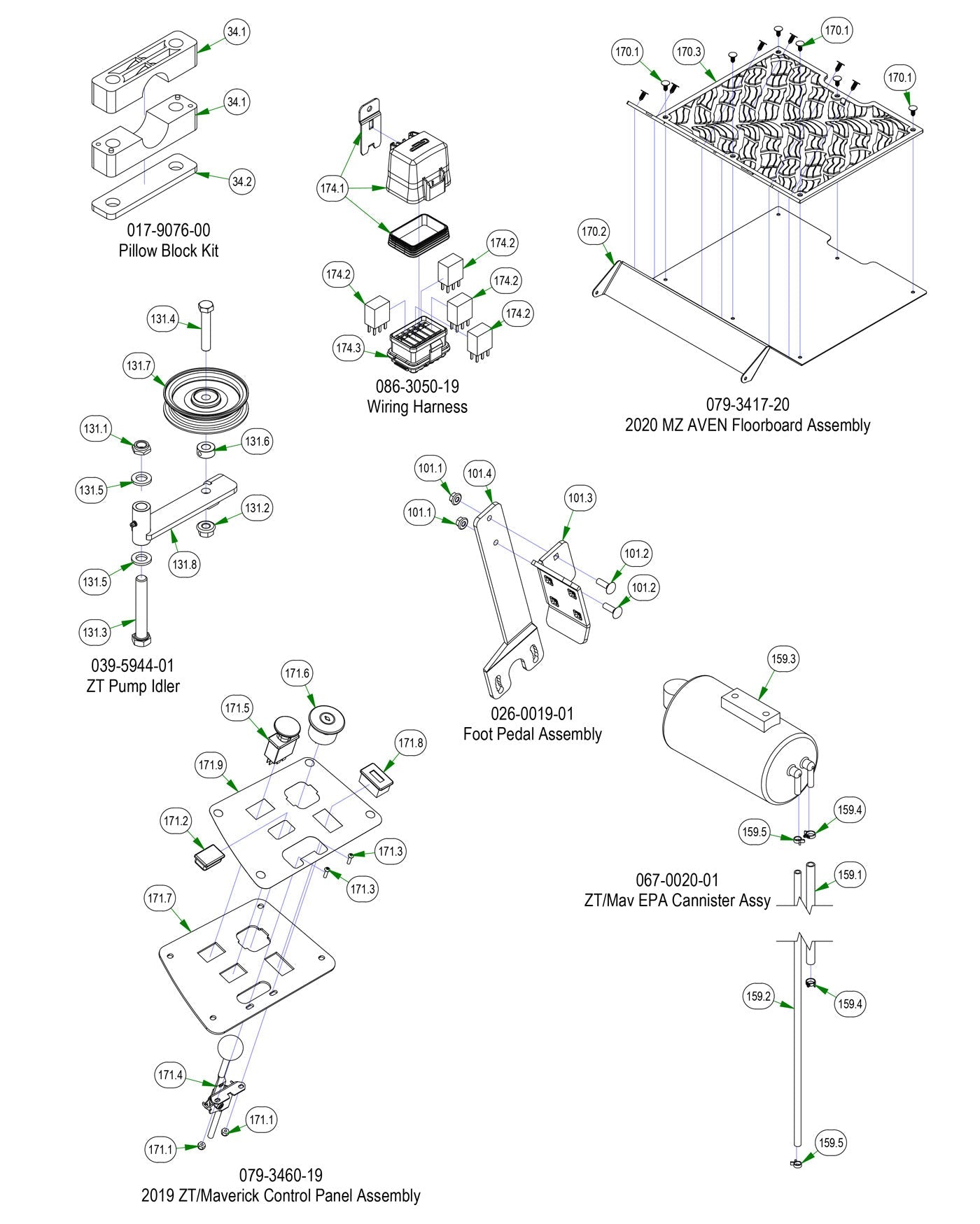 Pillow Block, Wiring Harness, EPA Cannister etc.