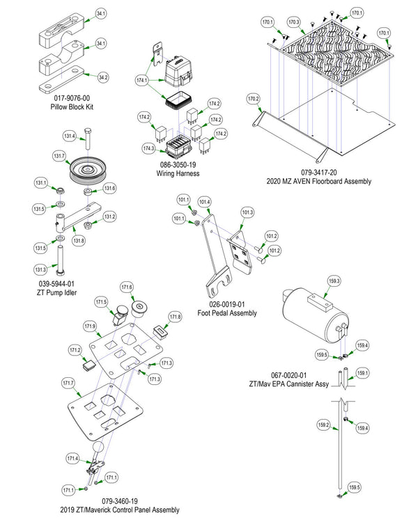 Pillow Block, Wiring Harness, EPA Cannister etc.