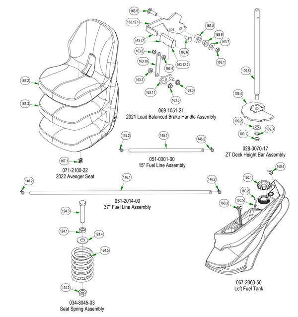 Seat, Fuel Line, Brake Handle etc.