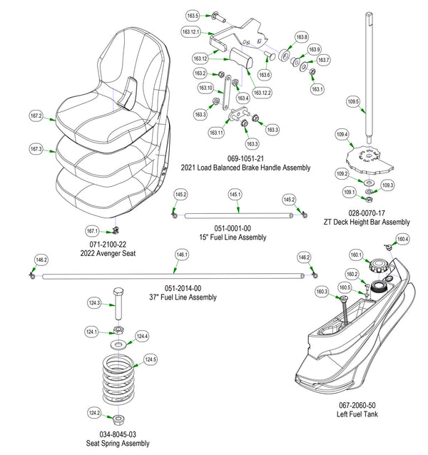 Seat, Fuel Line, Brake Handle etc.