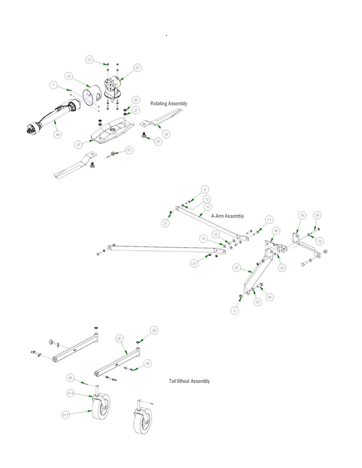 Gearbox, A-Arms, and Tailwheel Parts