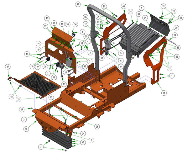 Floorboard, ROPS, & Radiator
