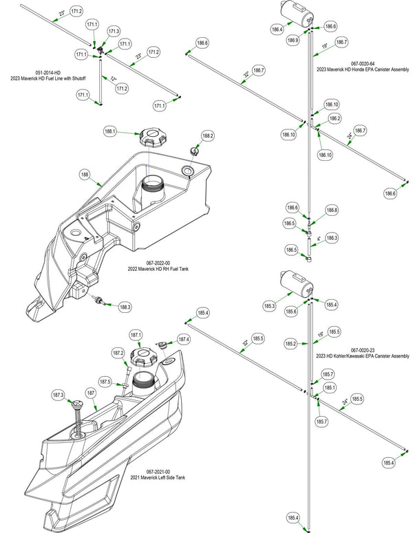 Frame Sub Assemblies - Fuel Line, Fuel Tank, etc.