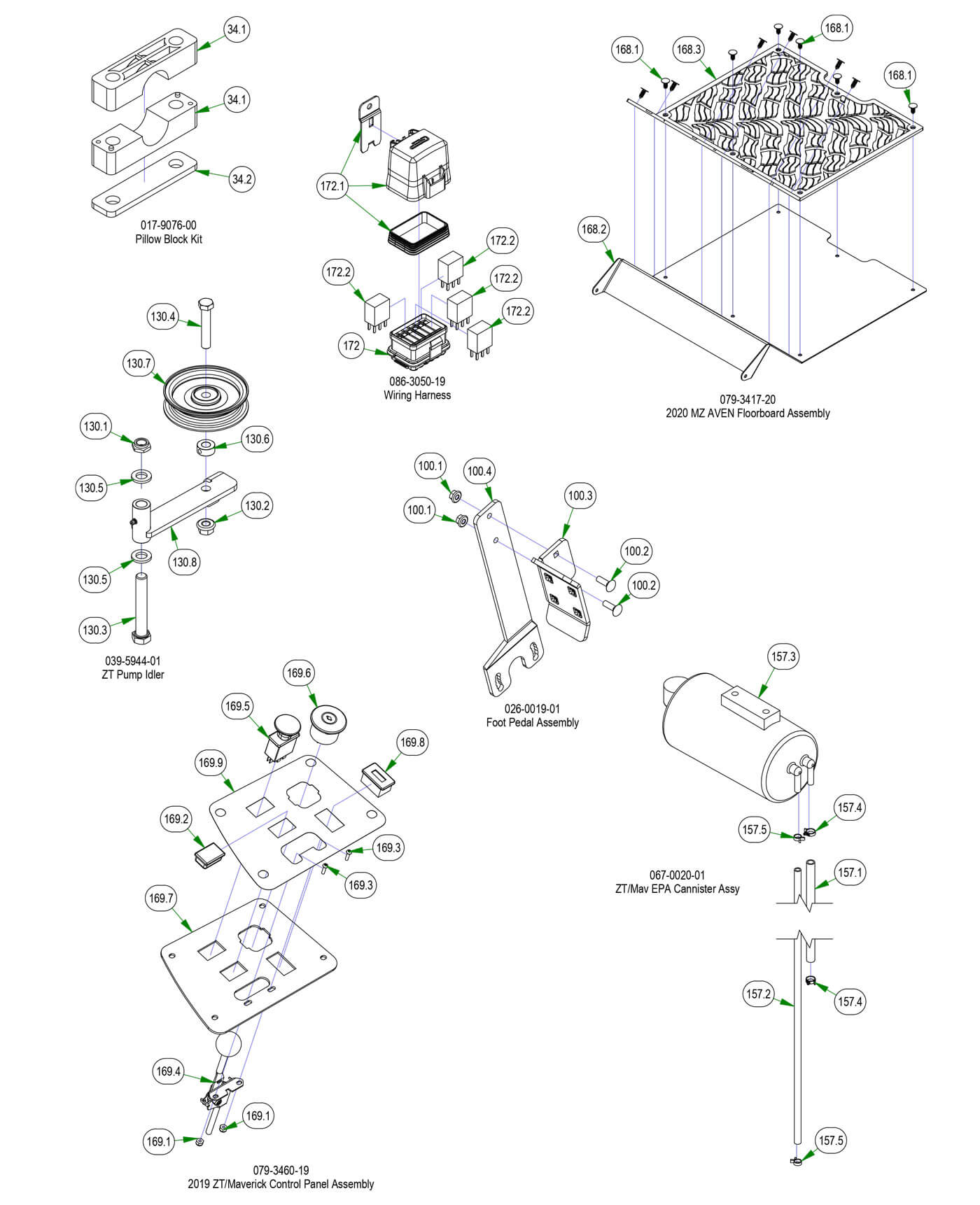 Pillow Block, Wiring Harness, EPA Cannister etc.