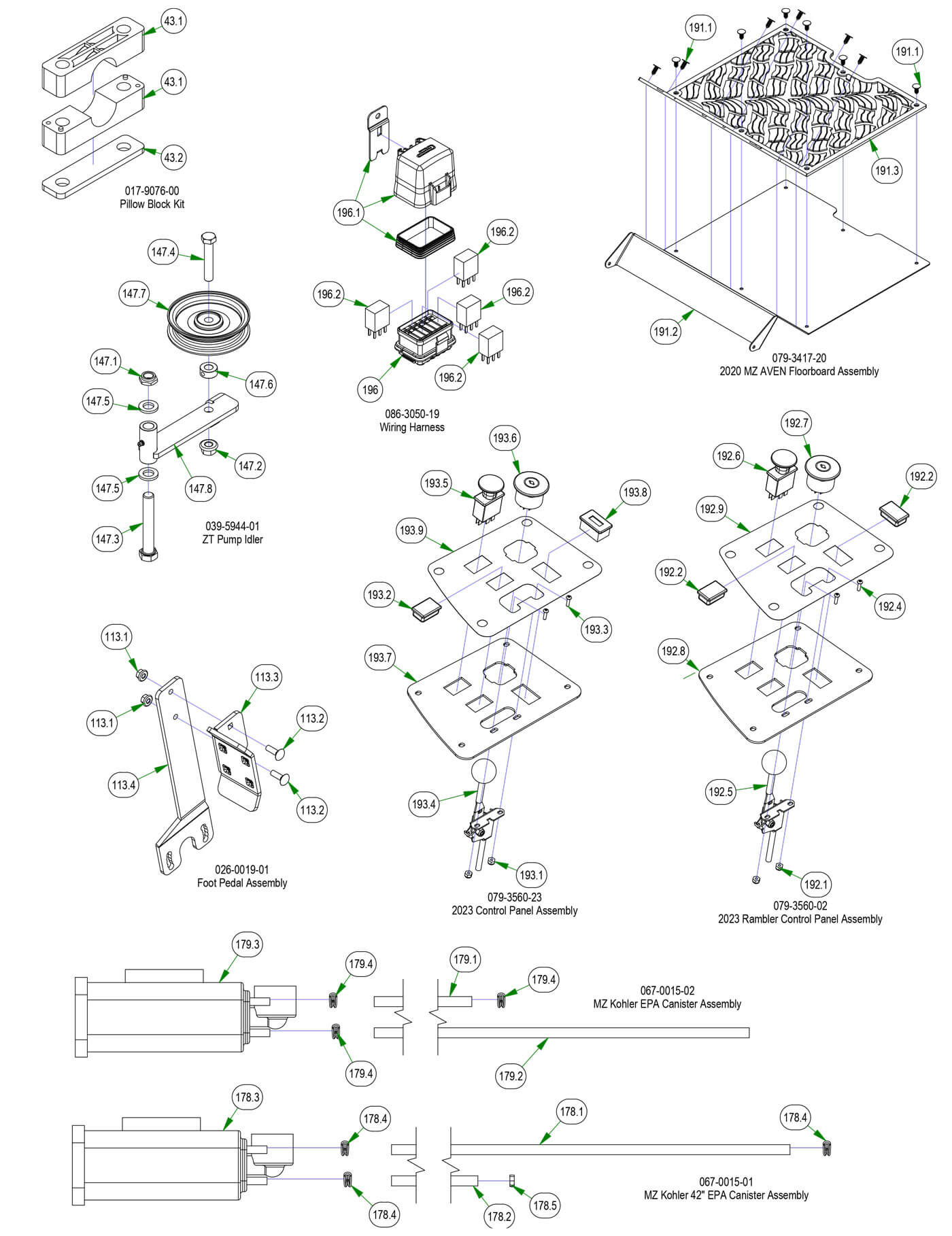 Pillow Block, Wiring Harness, EPA Cannister etc.