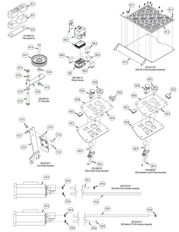 Pillow Block, Wiring Harness, EPA Cannister etc.
