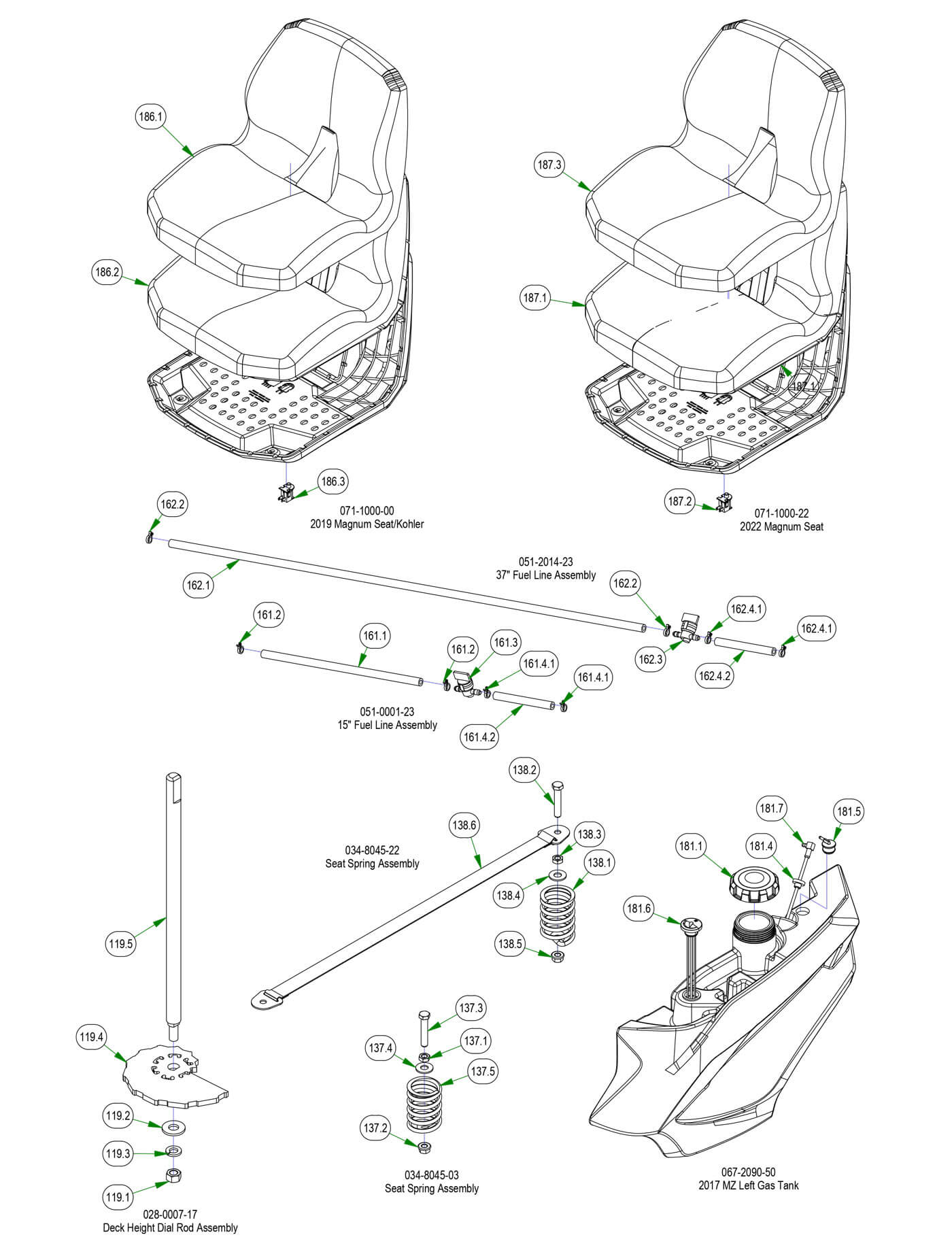Seat, Fuel Line, Brake Handle etc.