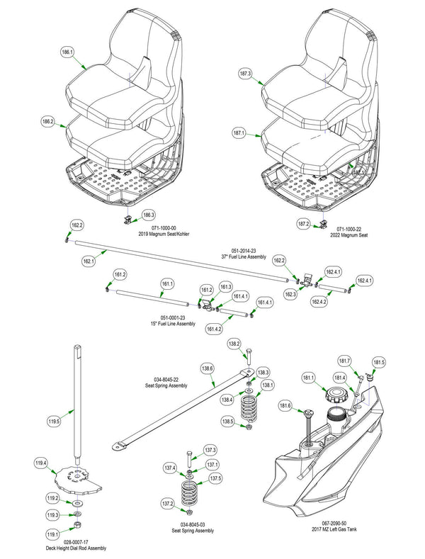 Seat, Fuel Line, Brake Handle etc.