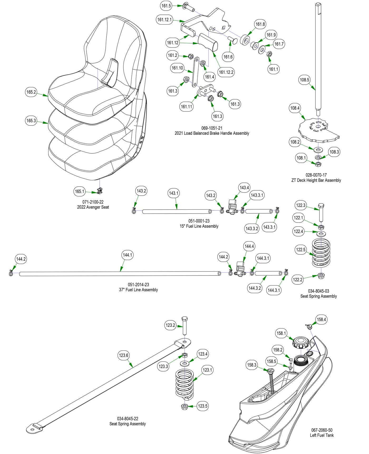 Seat, Fuel Line, Brake Handle etc.