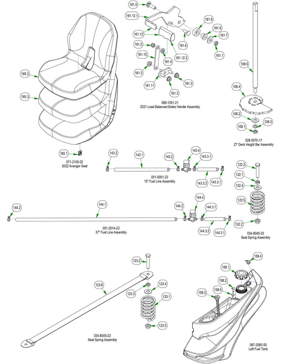 Seat, Fuel Line, Brake Handle etc.