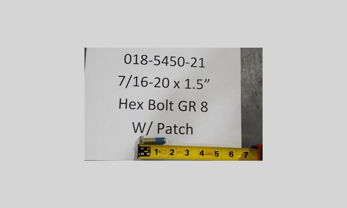 7/16-20 x 1.5\" Hex bolt GR 8 w/ Patch