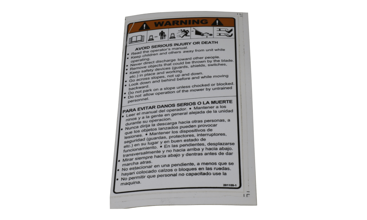 Warning Label on Plastic Grass Chute